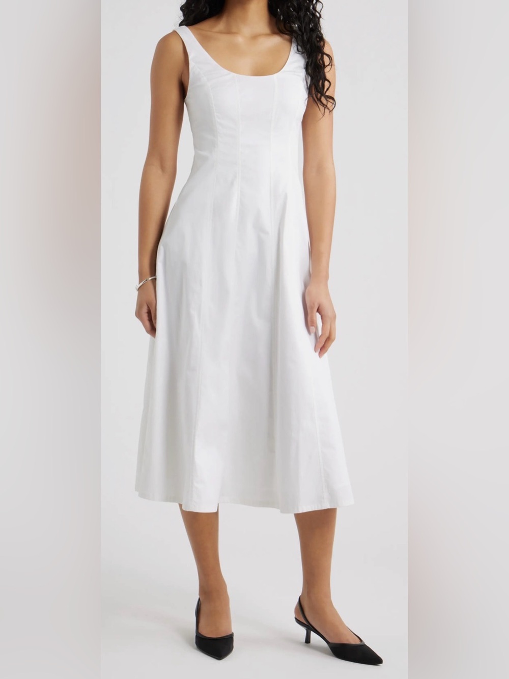 NWOT Scoop Neck White Midi Skirt Dress - Women's A-Line